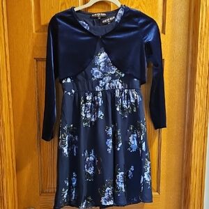 Three Hearts Navy Blue Floral Kids Formal Dress